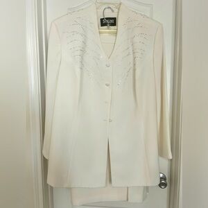 Vintage 80s Solini NY Off White Rhinestone 2 Piece Women’s Suit
